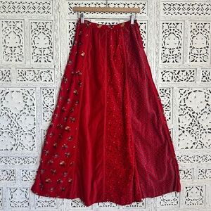 Vintage Century Boston Red Holiday Floral Patchwork Velour Maxi Skirt Sz XS